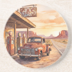 Vintage Truck Route 66 Desert Gas Station Coaster