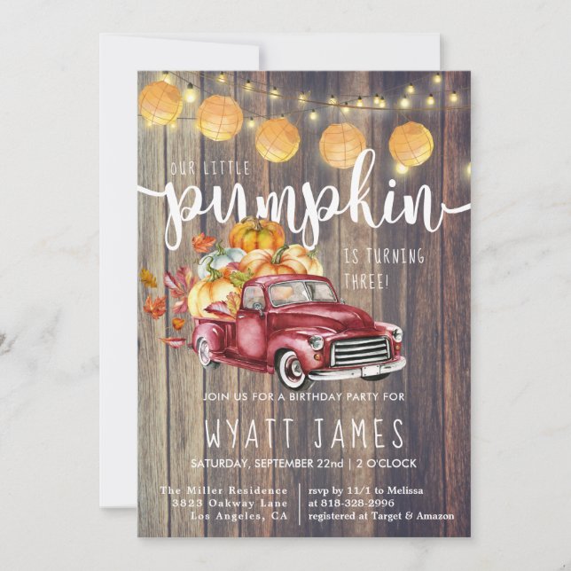 Vintage Truck Rustic Barnwood Autumn Birthday (Front)