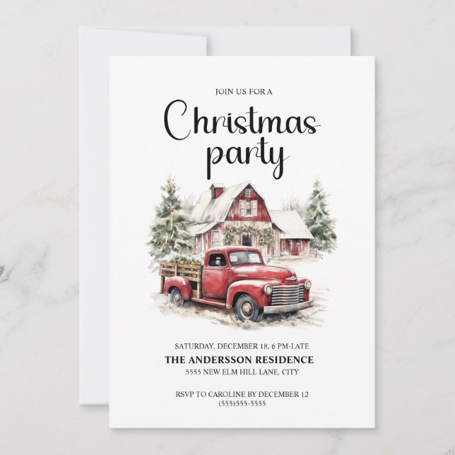Vintage Truck Rustic Cabin Christmas Party  Invitation (Front)