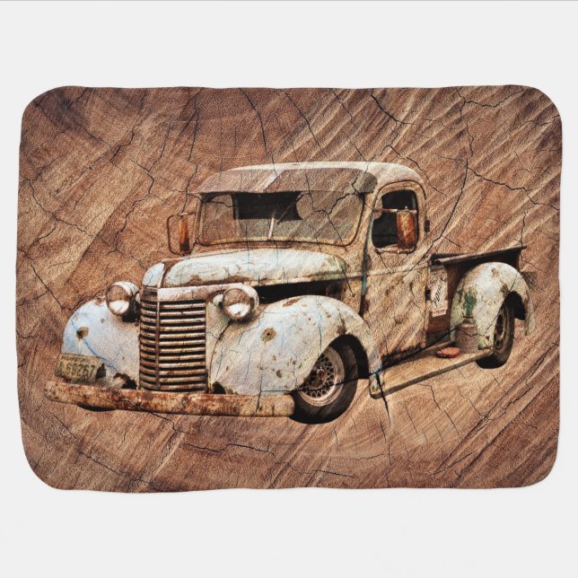 Vintage Truck Rustic Wood Baby Blanket (Horizontal)