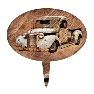 Vintage Truck Rustic Wood Cake Topper