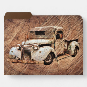 Vintage Truck Rustic Wood File Folder