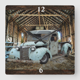 Vintage Truck Rustic wood Square Wall Clock