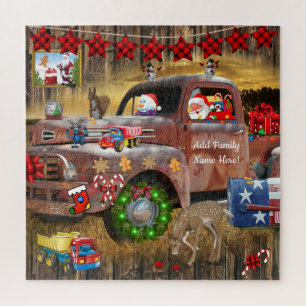 Vintage Truck Santa Snowman Toys Candy Canes Jigsaw Puzzle