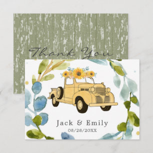 Vintage Truck Sunflowers Wedding Thank You