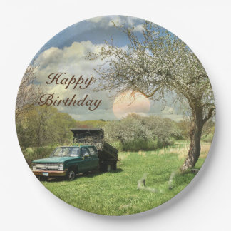 Vintage Truck Sunset Happy Birthday Paper Plates