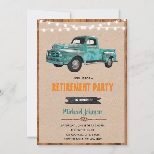 Vintage truck theme party invitation