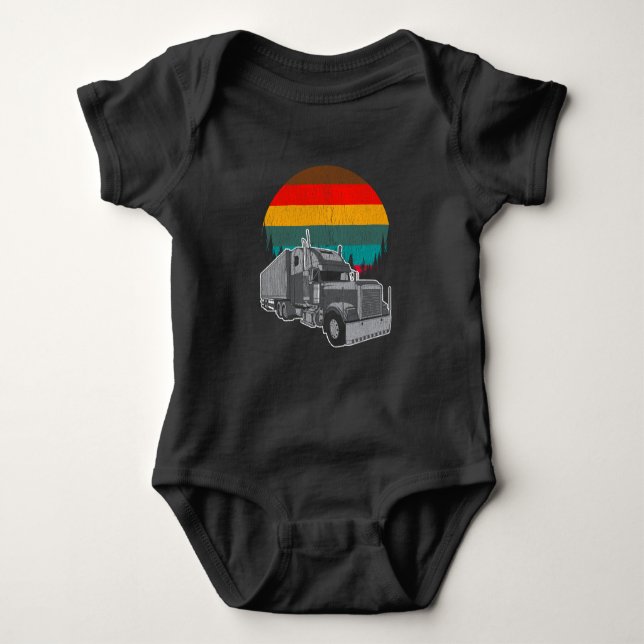 Vintage Truck Trailer Trucker Retro Sunset Baby Bodysuit (Front)