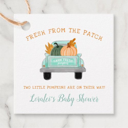 Vintage Truck Two Pumpkins Fall Twins Baby Shower Favor Tags