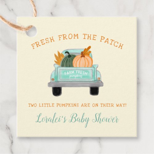 Vintage Truck Two Pumpkins Fall Twins Baby Shower Favor Tags