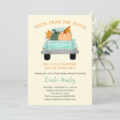 Vintage Truck Two Pumpkins Fall Twins Baby Shower Invitation (Standing Front)