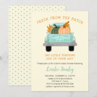 Vintage Truck Two Pumpkins Fall Twins Baby Shower Invitation