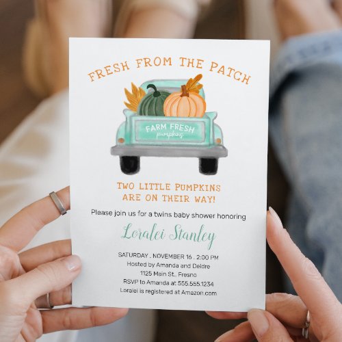 Vintage Truck Two Pumpkins Fall Twins Baby Shower  Invitation