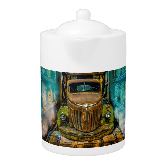 Vintage Truck Whiskey Barrels Teapot (Front)
