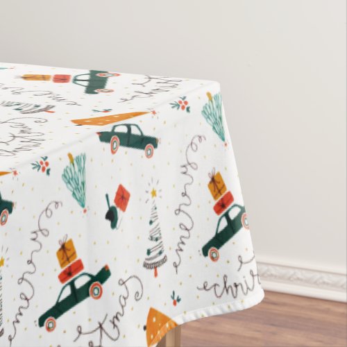 Vintage Truck Winter Green Pine Trees Christmas Tablecloth