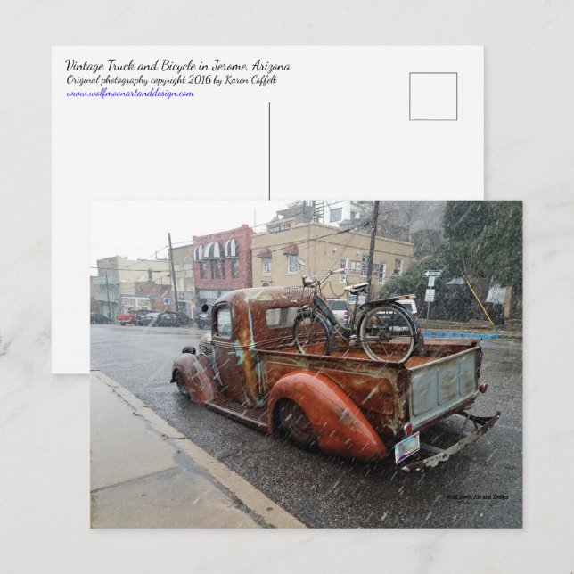 Vintage Truck with Bicycle / Jerome, Arizona Postcard (Front/Back)