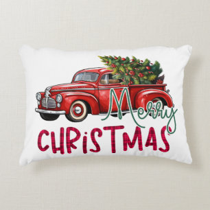 Vintage Truck with Christmas tree Accent Pillow