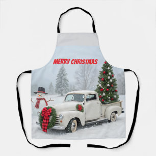 Vintage Truck with Christmas Tree and Snowman Apron