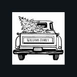 Vintage Truck with Christmas Tree Family Name Year Rubber Stamp<br><div class="desc">This holiday rubber stamp features a vintage truck with a Christmas tree in the back. Personalize your name and year on the back of the truck. Designed by world renowned artist ©Tim Coffey.</div>