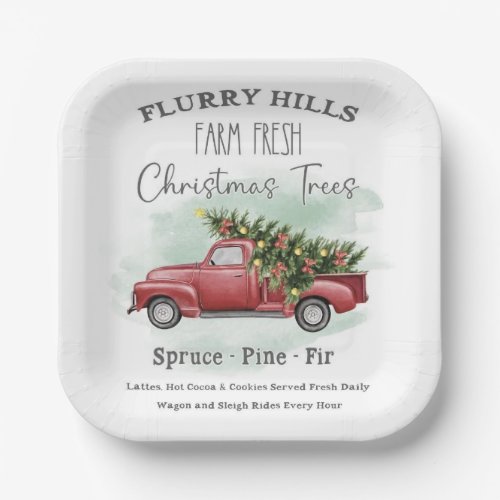 Vintage Truck With Christmas Tree Farm Fresh Paper Plates