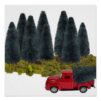 Vintage Truck with Christmas Tree Poster
