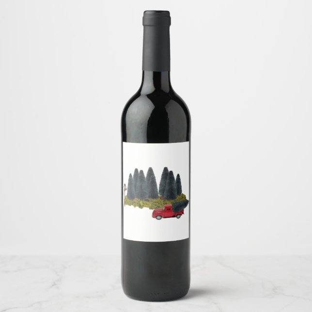 Vintage Truck with Christmas Tree Wine Label (Front)