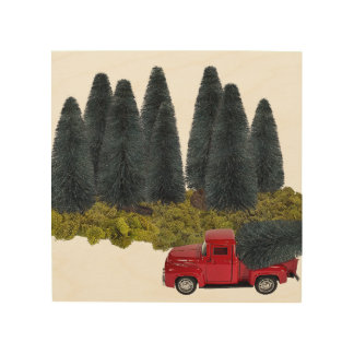 Vintage Truck with Christmas Tree Wood Wall Art