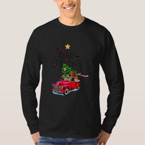 Vintage Truck With Dog Merry Christmas Tree  T_Shirt