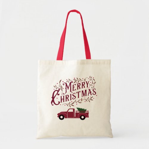 Vintage Truck with Merry Christmas Tote Bag