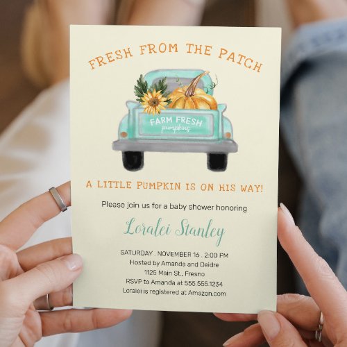 Vintage Truck With Pumpkin Fall Baby Shower Invitation