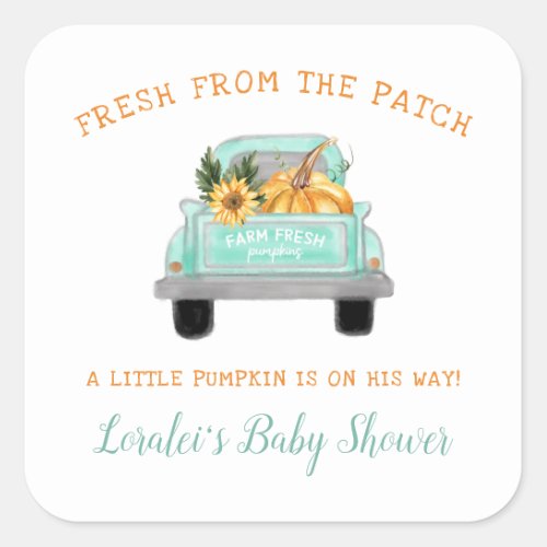 Vintage Truck With Pumpkin Fall Baby Shower Square Sticker