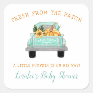 Vintage Truck With Pumpkin Fall Baby Shower Square Sticker