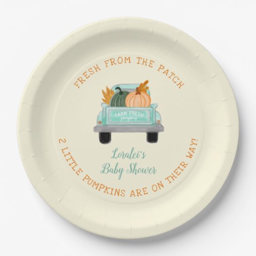 Vintage Truck With Pumpkin Twins Fall Baby Shower Paper Plates