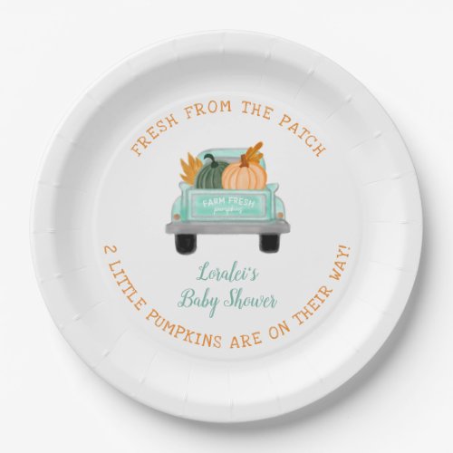 Vintage Truck With Pumpkin Twins Fall Baby Shower Paper Plates
