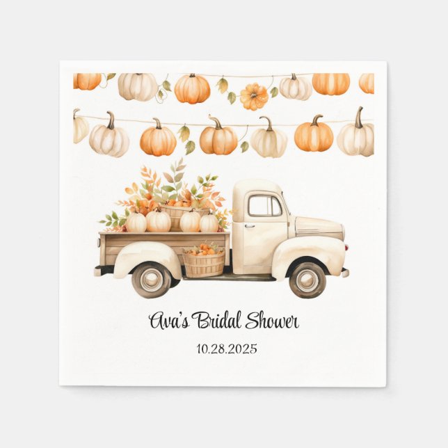 Vintage Truck with Pumpkins Bridal Shower Napkins (Front)