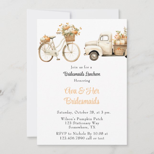 Vintage Truck with Pumpkins Bridesmaids Luncheon Invitation (Front)