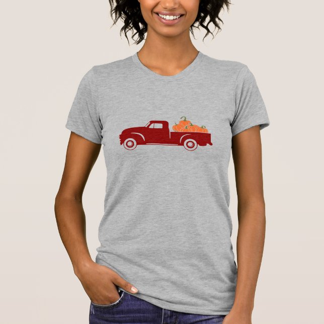 Vintage Truck with Pumpkins Fall T-Shirt (Front)