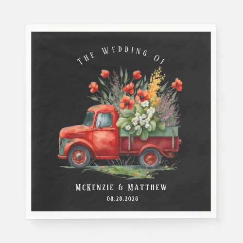 Vintage Truck With Red Poppies Wedding Napkins