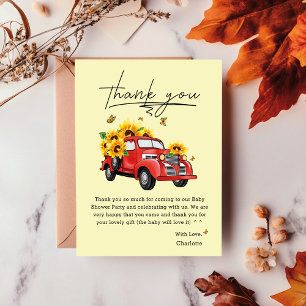 Vintage Truck With Sunflowers Baby Shower Thank You Card