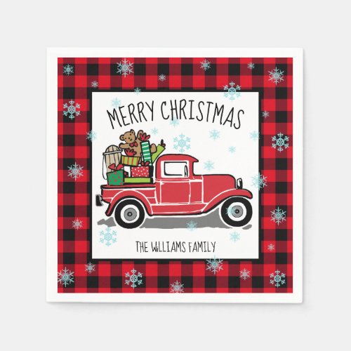 Vintage Truck with Toys Merry Christmas Add Name Napkins