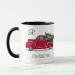 Vintage Truck with Tree Monogram Red Custom Mug