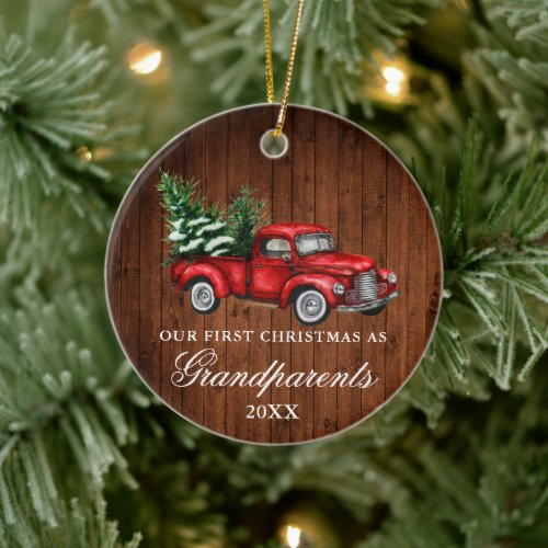 Vintage Truck Wood Grandparents Christmas Ceramic Ornament