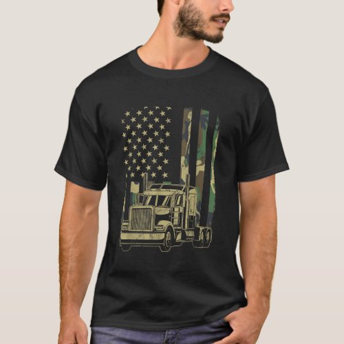 Vintage Trucker Camouflage American Flag Truck Dri T_Shirt