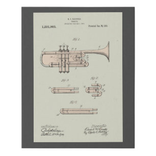 Vintage Trumpet Patent Illustration Faux Canvas Print