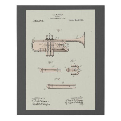 Vintage Trumpet Patent Illustration Faux Canvas Print