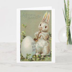 Vintage Trumpet Playing Bunny Easter Card