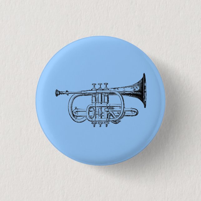 Vintage Trumpet Wood Engraving Button (Front)