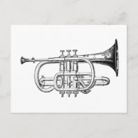 Vintage Trumpet Wood Engraving
