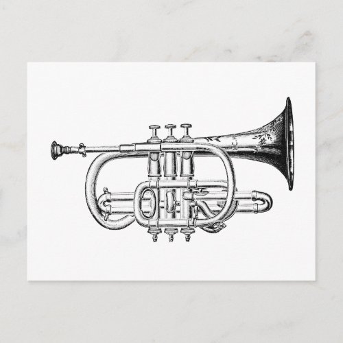 Vintage Trumpet Wood Engraving Postcard