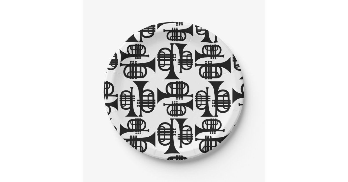 Vintage Trumpets CUSTOM BACKGROUND COLOR Paper Plates Zazzle